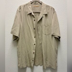 Tommy Bahama Men’s XL Beige 100% Silk Short-Sleeve Camp Casual Button Down Shirt